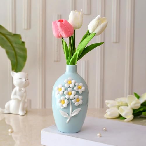 Image of Amazon Basics Pro-Artistic Ceramic Vase | for Home Decor (Sky Blue)