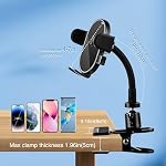 Clip Phone Holder with 360° Gooseneck Arm & Auto-Locking Clamp,Short/Medium/Long Arm Options for Desk,Cabinet,Table,Desktop Baffle,Treadmill – Fits 4-7" Smartphones (Short-3.9inch Arm)