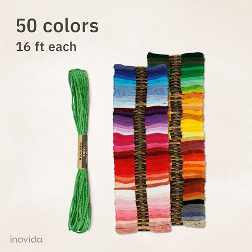 Inovida Embroidery Floss Set - 50 Colors x 16 Feet : Crafting & Sewing Thread Kit for Friendship Bracelets, Cross Stitch, Weaving for Beginners & Pros - Thumbnail 3
