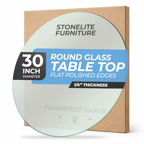 30 inch Round Tempered Glass Table Top - 1/4 inch Thickness & Flat Polished Edge - Clear Surface & Scratch Resistant - Ideal for Dining Room Kitchen Side Office Patio & Round Coffee Tables