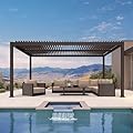 PURPLE LEAF 10' x 16' Louvered Pergola Outdoor Adjustable Louvre Shade Modern Patio Aluminum Pergola with Retractable Roof for Deck Backyard Garden Hardtop Gazebo