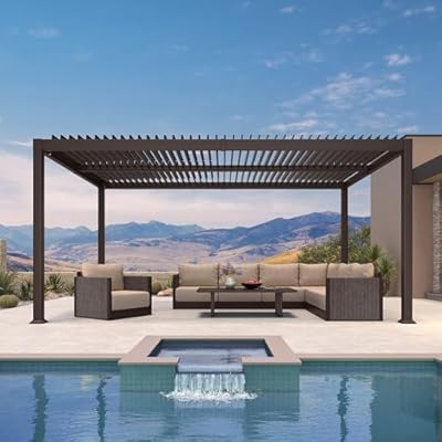 PURPLE LEAF 10' x 16' Louvered Pergola Outdoor Adjustable Louvre Shade Modern Patio Aluminum Pergola with Retractable Roof for Deck Backyard Garden Hardtop Gazebo