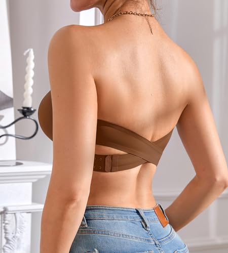 Image of DEANGELMON Strapless Bra for Women Crossover Side Closure Non-Slip Silicone Padded Bandeau Bras Wireless Tube Top Bra