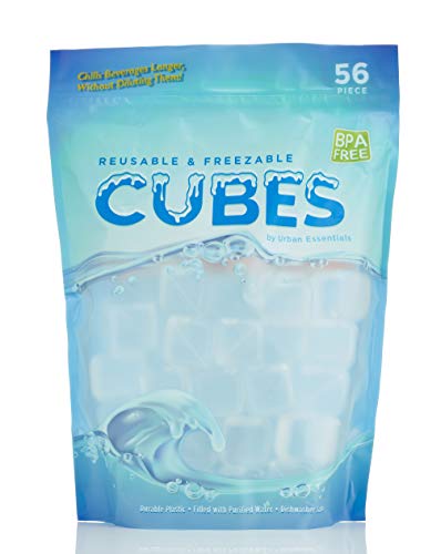 Urban Essentials Reusable Ice Cubes - Quick Freeze Clear Plastic Square Ice Cubes With Resealable Bag Clear Cubes Pack Of 56 #TOP4