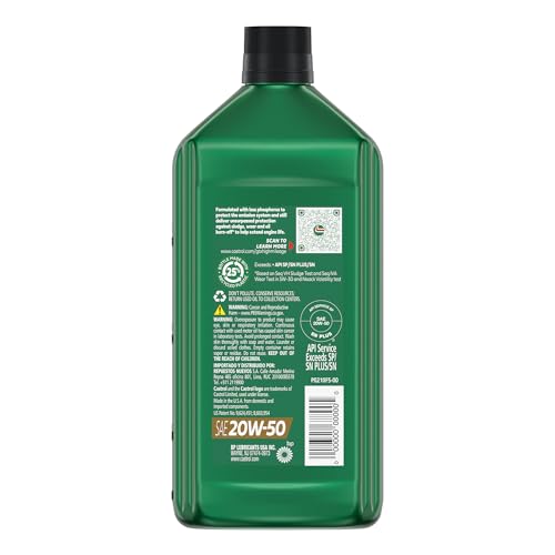 Castrol GTX High Mileage 20W-50 Synthetic Blend Motor Oil, 1 Quart, Pack of 6