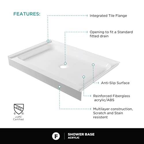 Fine Fixtures Single Threshold Acrylic Shower Base - Non-Slip Textured Surface, Durable Shower Floor Pan 42" x 32" for Easy Installation, White Color for Modern Bathrooms by Fine Fixtures - Image 3