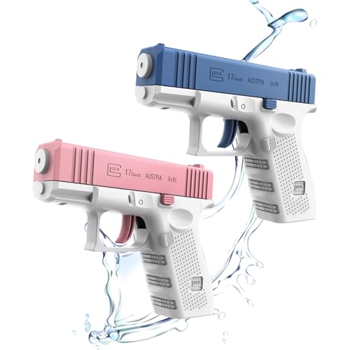 IGEAIIE Water Pistols for Kids, 2 Pack Mini Water Gun Toys Long Range 10M, Small Squirt Guns for Boys Girls, Summer Outdoor Water Fighting Toys for Pool, Beach, Garden, Bath, Party Games（Blue, Pink）