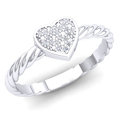 Dazzlingrock Collection 0.06 Carat (Ctw) Round White Diamond Ladies Bridal Heart Shaped Rope Style Promise Ring, Sterling Silver