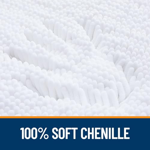 Image of OLANLY Bathroom Rugs Sets 2 Piece, Soft Absorbent Chenille Bath Mats and U-Shaped Contour Toilet Mat Area Rug Set, Machine Washable Bath Carpet, Home Decor Accessories(47 inchx20 inch+24 inchx20 inch, White)
