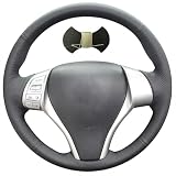 Coprivolante in pelle nera di grano lucido per Nissan Teana Altima 2013-2018 X-Trail Qashqai 2014-2017 Rogue 2014-2016 Pulsar 2015-2018 (linea grigia)
