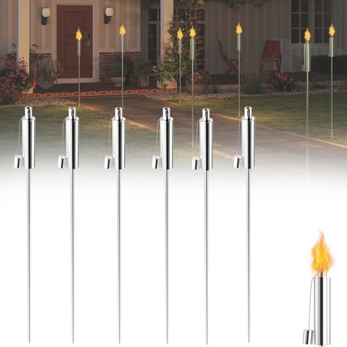 HENGMEI Torcia da giardino in acciaio inox per giardino, torce a olio in acciaio inox, per esterni, decorazione in giardino, sentieri, cortili, illuminazione prato (set da 12)