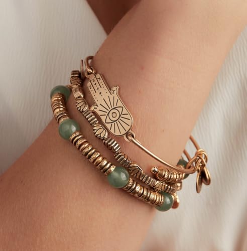 Alex and Ani Symbols and Tokens Expandable Bangle for Women, Spiritual Armor In Line Hamsa, Rafaelian Gold Finish, 2 to 3.5 in3