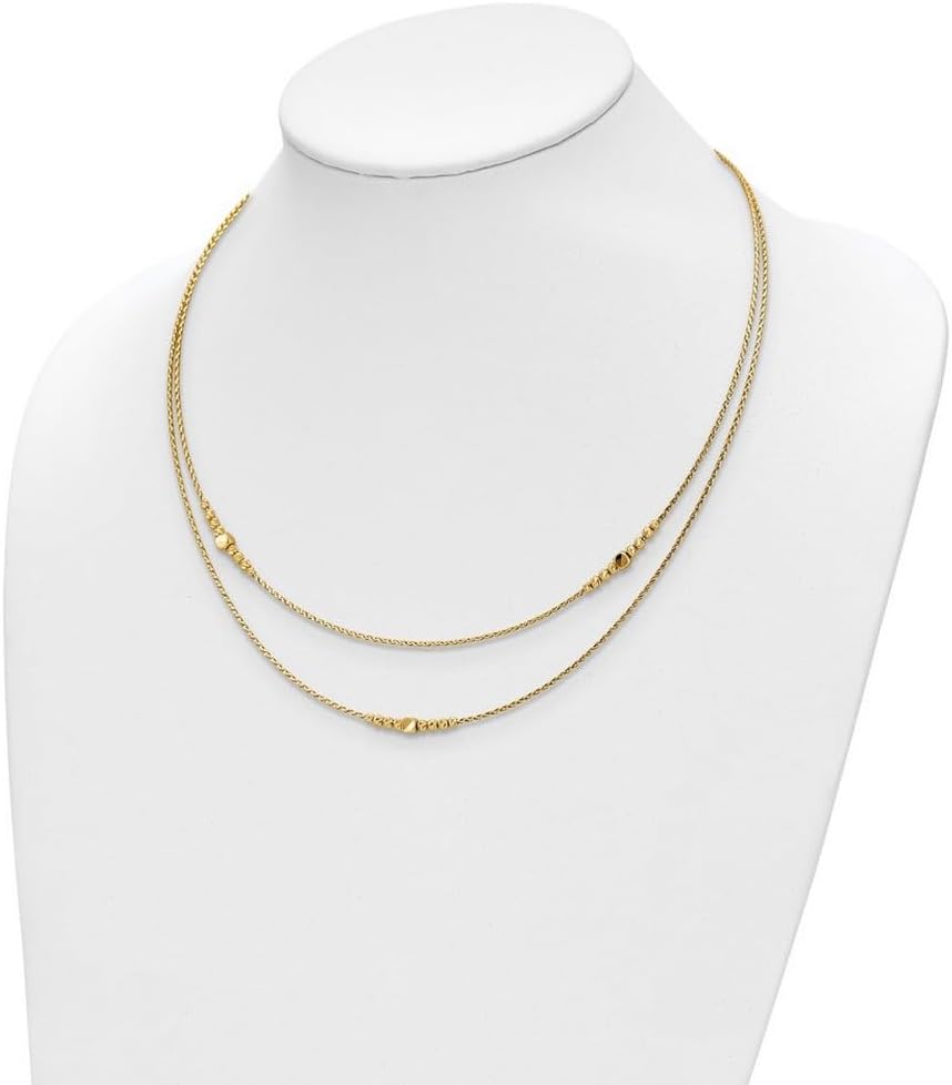 JewelryWeb 14k Gold Polished Sparkle-Cut Beaded 2-strand With .75inch Ext Necklace 17 Inch 3mm Wide Strand Necklace for Women