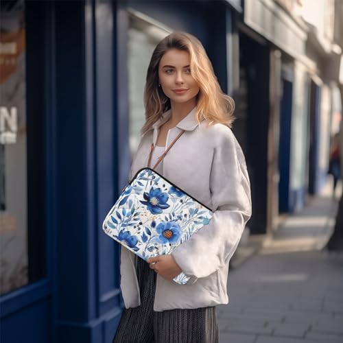 Funda para portátil 13-14 pulgadas con flores púrpuras y azules miniatura 7