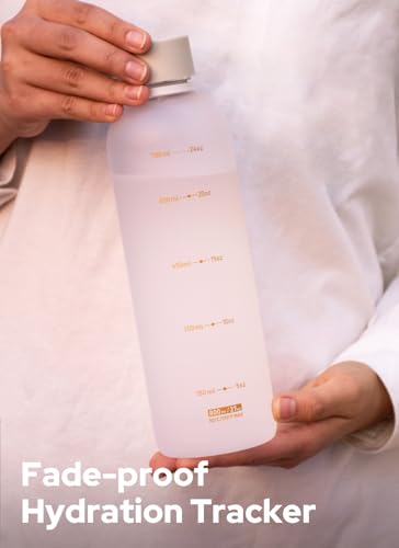 Image of Opard Slim Water Bottle 27oz, Dishwasher Safe Plastic Water Bottle BPA-Free, Leakproof Screw Top, Cream White, Reusable for Travel School Sport Gym Hiking
