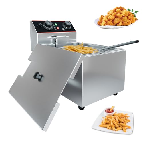IDEALHOUSE Stainless Steel Deep Fryer – 8.4 QT (8l) Commercial Countertop Electric Fryer with Lid & Detachable Basket, 1800w Adjustable Temperature Control for Home & Restaurant Use