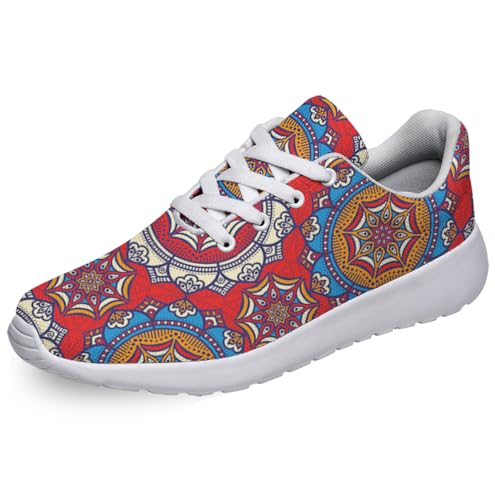 Women Men Ethnic Floral Prints Shoes Slip On Running Shoes Athletic Tennis Sneakers White Size 7