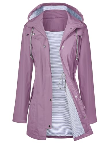 Image of LOMON Raincoat Women Waterproof Long Hooded Trench Coats Lined Windbreaker Travel Jacket S-XXL