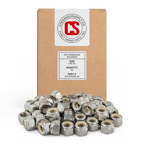 Image of Stainless 7 /16-14 Hex Nylock Nuts, 304 Stainless Steel, 50 Pieces (7 /16-14 Nylock)