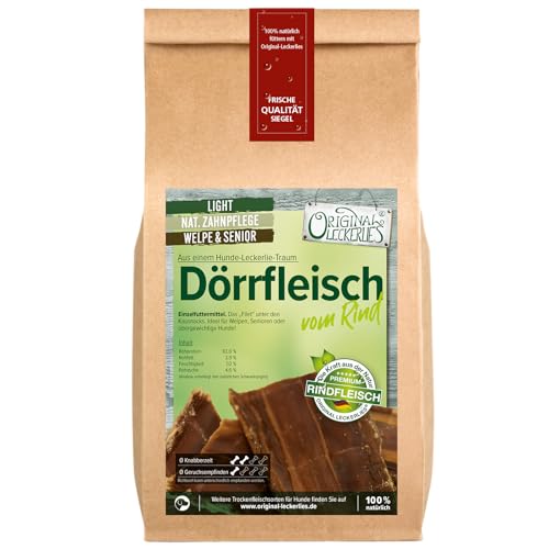 ORIGINAL LECKERLIES 2kg Dörrfleisch vom Rind für Hunde – Muskelfleisch, Rinderdörrfleisch, Kauartikel, Kausnack ohne Zusätze, Naturprodukt, fettarm, barfen, Hundeleckerlies, Hundefutter