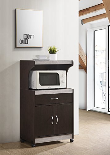 Hodedah Microwave Kitchen Cart, Chocolate-Grey - Thumbnail 2