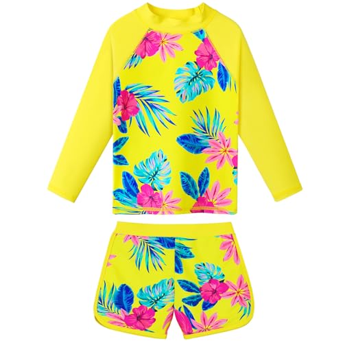 Image of BAOHULU Girls Rash Guard Swimsuit 2 Pieces Long Sleeve Bathing Suit UPF 50+ Quick Dry Beach Swimwear Size 3-14 Years