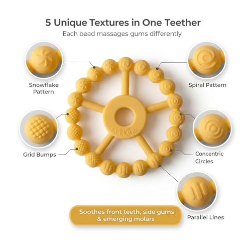 Image of Cubkins Silicone Ring Teether for Babies 3-12 Months | BIS Certified, BPA Free, Food Grade | Teething Ring for Soothing Gums | Zero Plastic | Easy Grip Baby Teething Toy (Lemon)