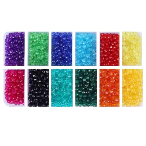 Image of Ambitieux 12 Types Of Colorful 900+ Pcs 6Mm Of Plastic Beads With Elastic,Jute Bag And Thread Cutter - Perfect For Crafting (Crystal), Multicolour