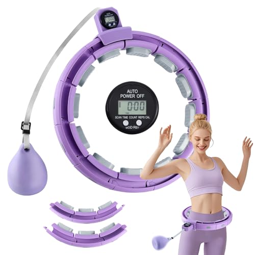 Heasin Smart Hula Hoop Reifen Erwachsene und Anfänger, Hula Hoop Mit Gewicht Kugel und Zähler, 18 Knoten Hula Circle Abnehmbarer, zum Abnehmen und Fit Werden, Geräuscharm, für Frau und Männer (Lila)