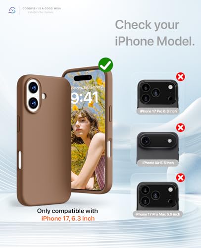 GOODVISH Etui 3 w 1 iPhone 17 Płynny silikon, etui z 2 x hartowanym ochraniaczem, 360 Ochrona ekranu i aparatu na cały korpus [Anti-Shock] iPhone 17 Case 6.3", Khaki