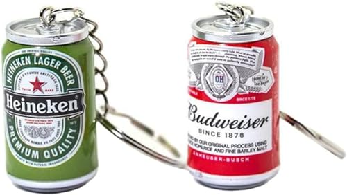 EACTEL 2 llaveros de cerveza enlatada de simulación para niños y hombres, llavero de lata de cerveza, baratija, parejas, decoración de mochila, joyería, accesorios para llaves de coche