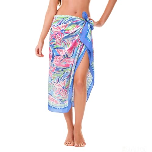 AffeGifts Pareo Femme Plage, 180x90cm Grand Floral Pareo de Plage Imitation Soie Lisse Jupe Sarong pour Femmes Plage Voyage Swimming Pool (Marine)