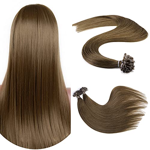 Vlasy U Tip Hair Extensions Pre Bonded Remy Human hair Nail Tip Keratin Fushion Hairpiece Long Straight Silky For Women Copper Brown 8# 28Inch 25g/lot