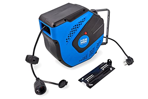 Tools by HBM 15 Meter Profi-Automatik-Trommel - Kabeltrommel mit Aufrollautomatik und Wandbefestigung - stabiles Kunststoffgehäuse - Kabelinnendurchmesser 3 x 1,5 mm2 IP-Schutzart IP34 Cover