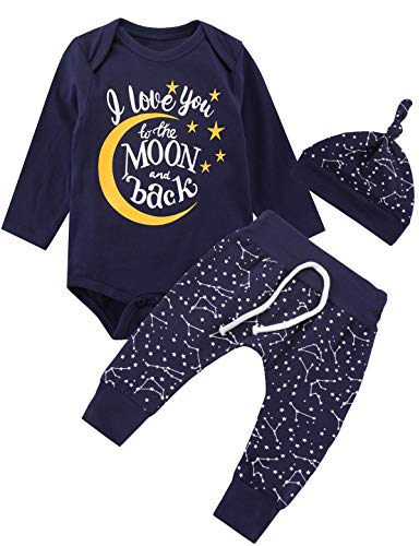 Image of Baby Boy Space Theme Outfit Newborn Boy I Love You To The Moon And Back Baby Shower Infant Space Clothes Romper Pants Set