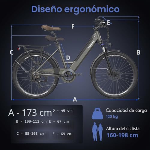 Miniatura 8 de Fafrees F26 Pro Bicicleta Eléctrica, 250w 26 Mujer Bici Eléctrica Urbana, 14.5ah 522wh Batería, Soporta App Móvil, Alcance 90-110km Verde