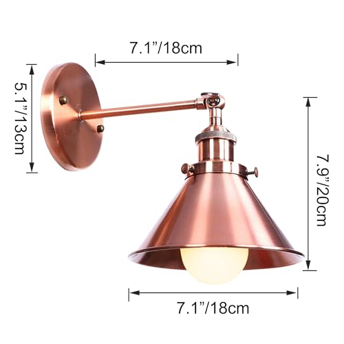 Image of Kiven Battery Operated Wall Sconces 1-Light,Vintage Wall Lights with Rechargeable Bulb,Dimmable Wall Lighting Fixtures for Painting Bedside Vanity Desk, Copper Red Finish