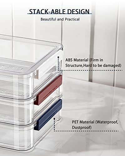 Oterri 3 Pcs Clear Paper Storage Box, Plastic File Storage Boxes With Lids Stackable, Clear Paper Organizer, Plastic File Box For A4 File Paper,Scrapbook,Document, Photo.(Red+Blue+White) #TOP1