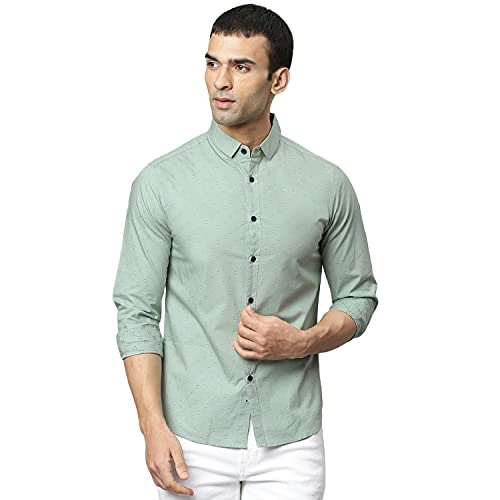 Image of Dennis Lingo Men's Dobby Print Slim Fit Cotton Casual Shirt