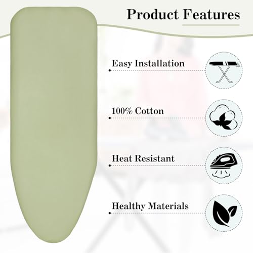 LUKDUNG Bügelbrettbezug, Bügeltischbezug aus Baumwolle, Bügelbezug mit Elastischer für Dampfbügelstation, Passend für Bügeltische 110-115cm x 30-35cm, Grün