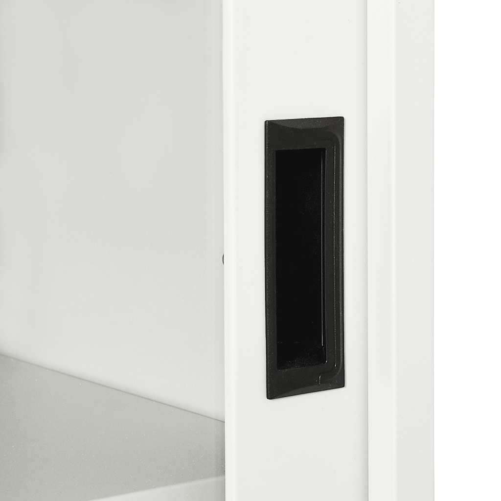 Armoire à Portes coulissantes en Acier Blanc 90x40x90 cm avec Serrure 2 étagères réglables pour Bureau Rangement dossiers Organisation Stockage sécurisé