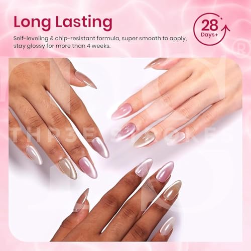 Image of THR3E STROKES Gel Nail Polish Set - 6 Colors Gel Polish Glitter Gel Polish Sparkle Nail Polish Gel Manicure DIY Salon Nail Art Gifts (ROSE SILK, 7.5ML)