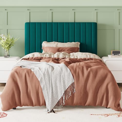 Image of Allewie Twin Bed Frame, Velvet Upholstered Platform Bed with Adjustable Vertical Channel Tufted Headboard, Mattress Foundation with Strong Wooden Slats, Box Spring Optional, Easy Assembly, Teal
