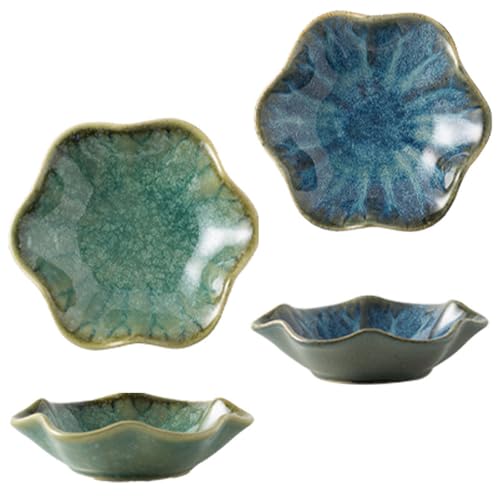 CavspkArt Ceramic Jewelry Dish, Decorative trinket Tray, Small Ring dish, Trinket Key tray, Jewelry Plate, Key Bowl, Ceramic trinket dish Gift for Women and Girls (Green+Vintage blue)