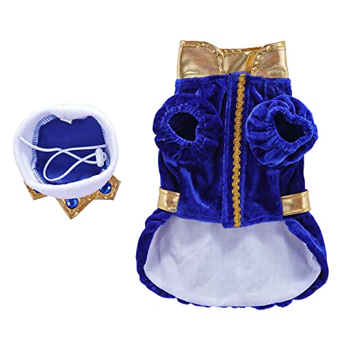Mogoko King Dog Costume Blue Robe Gold Crown Pet Costume Halloween Puppy Dress Party Holiday Dog Dress #TOP7