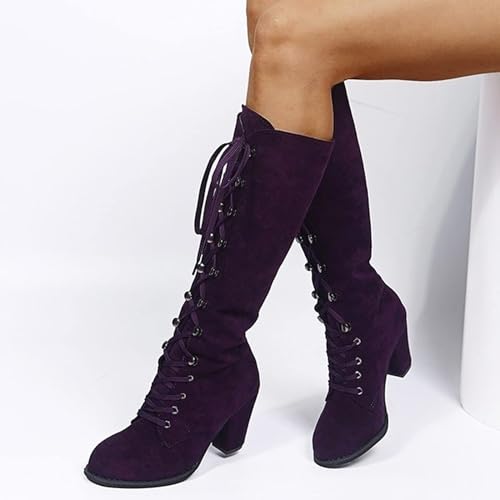 Victorian Boots for Women Vintage 70s Lace up Mid Calf Boots Halloween Witch Cosplay Costume 70S Retro Boots Fashion Slouchy Ruched Suede Slip On Chunky Heel Booties3