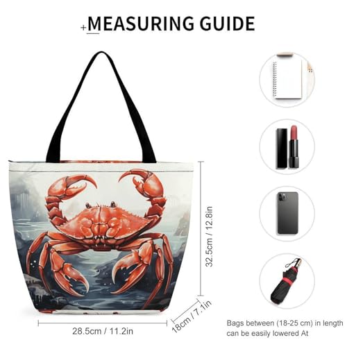 Women Tote Bags with Handles Red Crab Sea Shoulder Bag with Zipper Handbags Shopping Bags Travel Bag Beach Bag Reusable Grocery Bag for Swim Holiday Gift2