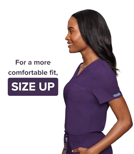 Image of Med Couture Touch Women's Scrub Tops V-Neck Tuck-in Top with 1 Pocket | Slim Fit, Touch Performance Fabric, Stretchy Rib-Knit Shoulders, Bungee Loop, 2-Way Stretch, Lightweight, for Long Shifts
