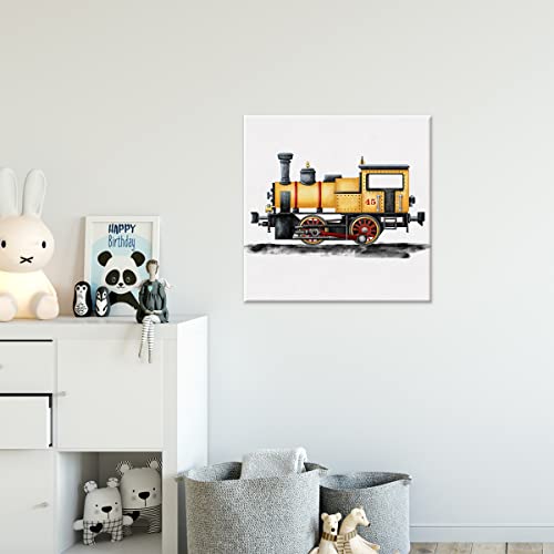 Watercolor Train Print Steam Locomotive Paintings Canvas Wall Art 12X12 Transportation Locomotive Poster Canvas Nursery Artwork Ready To Hang Home Playroom Decor (Yellow) #TOP2