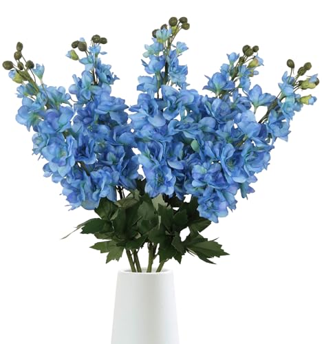 INSUNSIX Blue Fake Flowers 5PCS Blue Delphinium Artificial Flowers 30.7 Larkspur Blue Silk Flowers for Wedding Centerpieces Blue Faux Snapdragon Flowers for Home Decor Indoor (Blue)